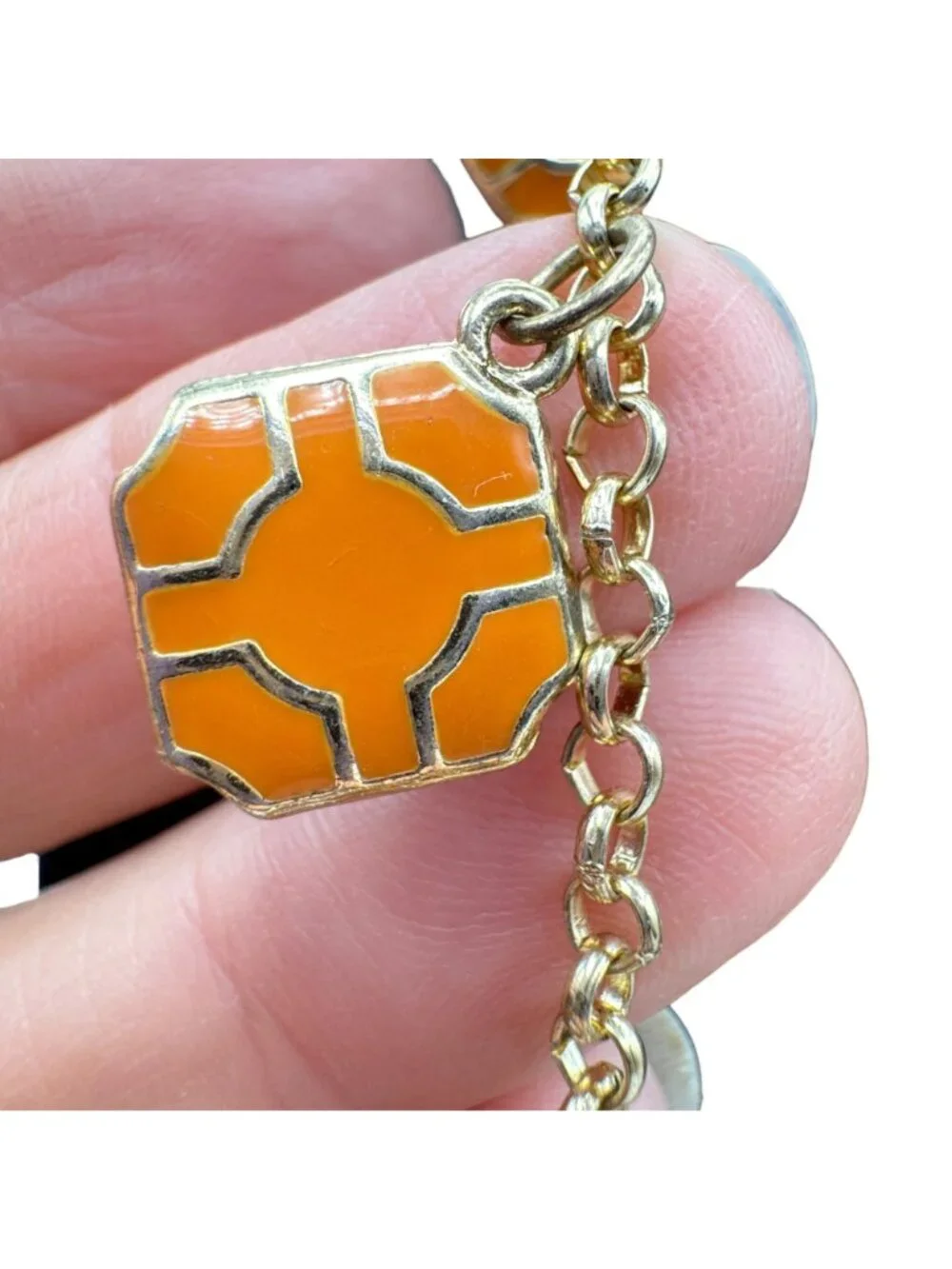 Orange Cloisonne Enamel Dangle Charm Necklace 30